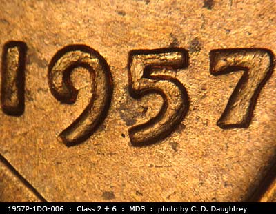 1957 Lincoln cent obverse, CopperCoins die 1957P•1DO•006.