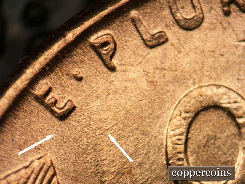 1957 Lincoln cent obverse, CopperCoins die 1957P•1DR•003.