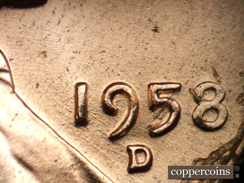 Die-stage B marker on 1958D•1DO•003 (1958 Doubled Die Obverse).