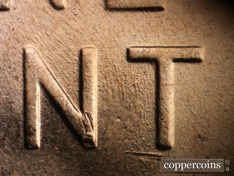 Die-stage B marker on 1958D•1DO•003 (1958 Doubled Die Obverse).