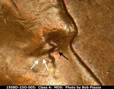 1958 Lincoln cent obverse, CopperCoins die 1958D•1DO•005.