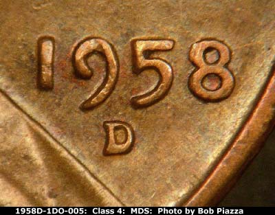 Die-stage B marker on 1958D•1DO•005 (1958 Doubled Die Obverse).