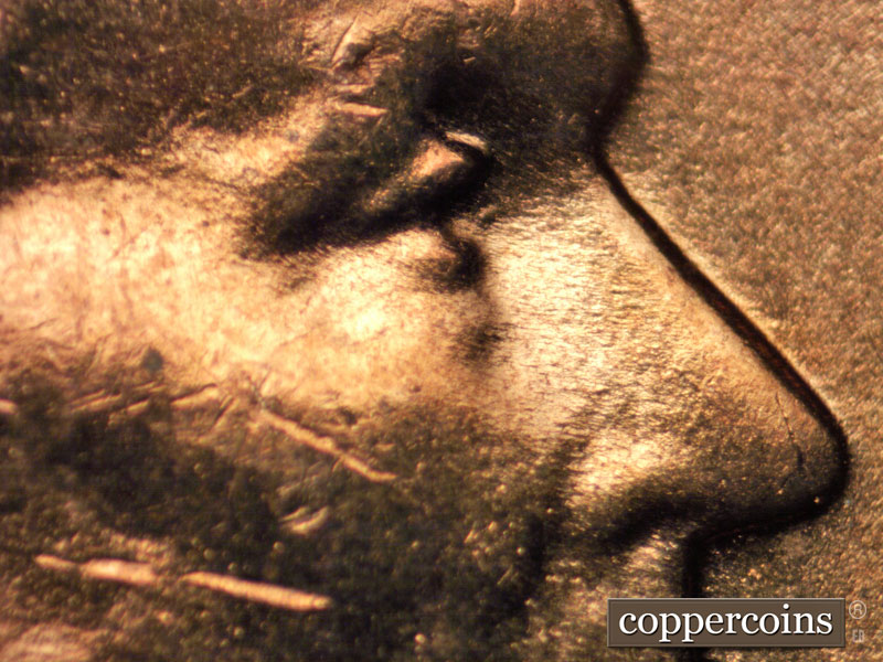 1958 Lincoln cent obverse, CopperCoins die 1958D•1DO•008.