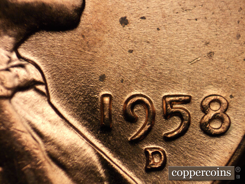 Die-stage B marker on 1958D•1DO•008 (1958 Doubled Die Obverse).