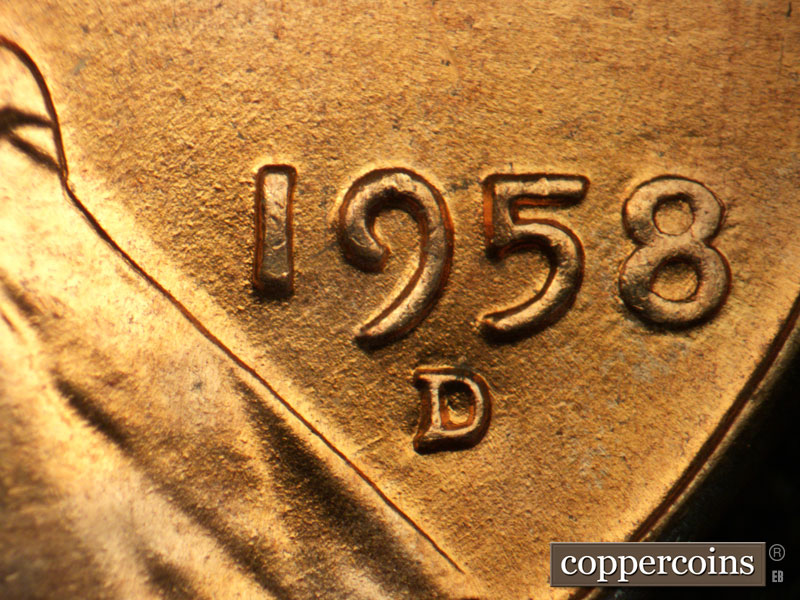 Die-stage B marker on 1958D•1DO•010 (1958 Doubled Die Obverse).