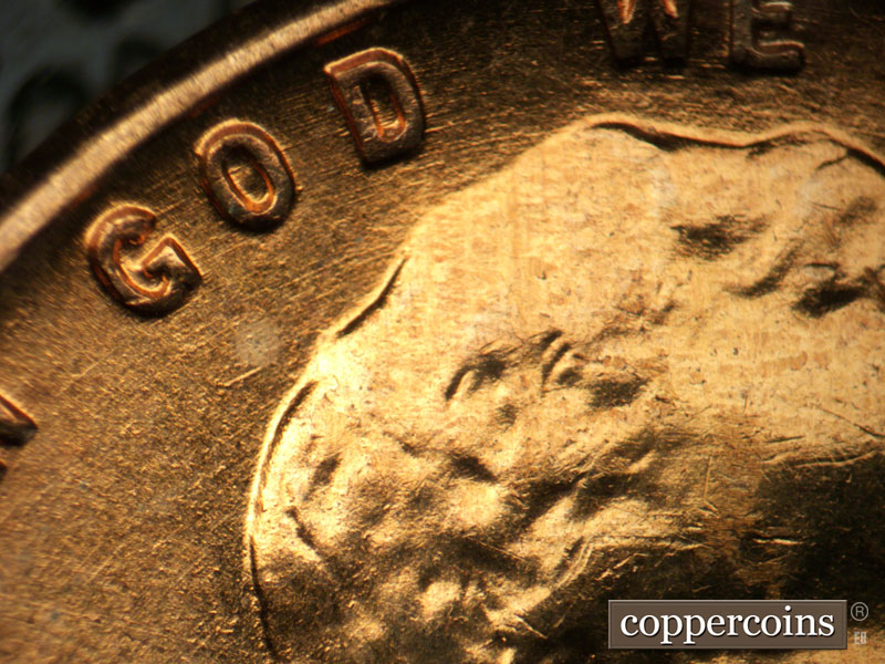 Die-stage B marker on 1958D•1DO•010 (1958 Doubled Die Obverse).