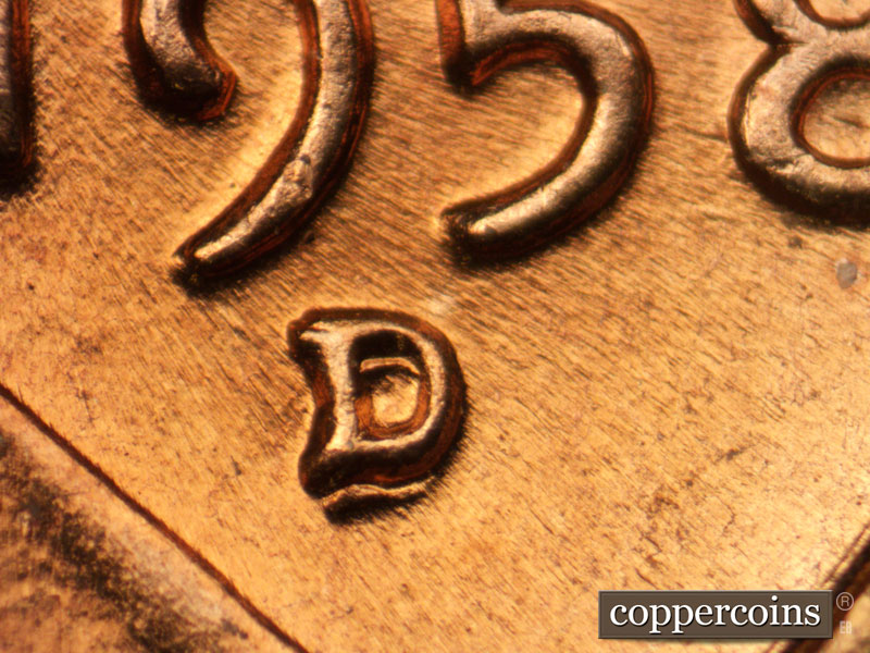 1958 Lincoln cent obverse, CopperCoins die 1958D•1MM•001.
