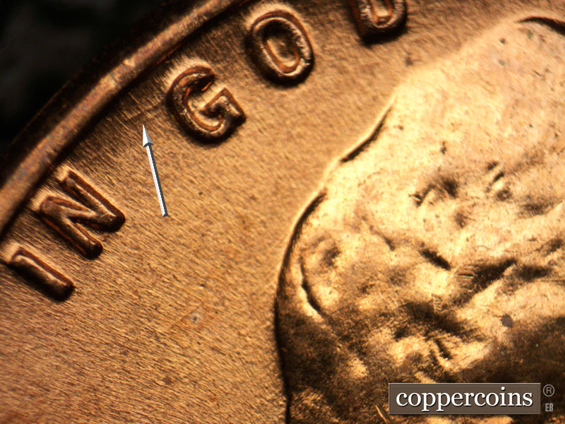 Die-stage B marker on 1958D•1MM•001 (1958 Repunched Mint Mark).