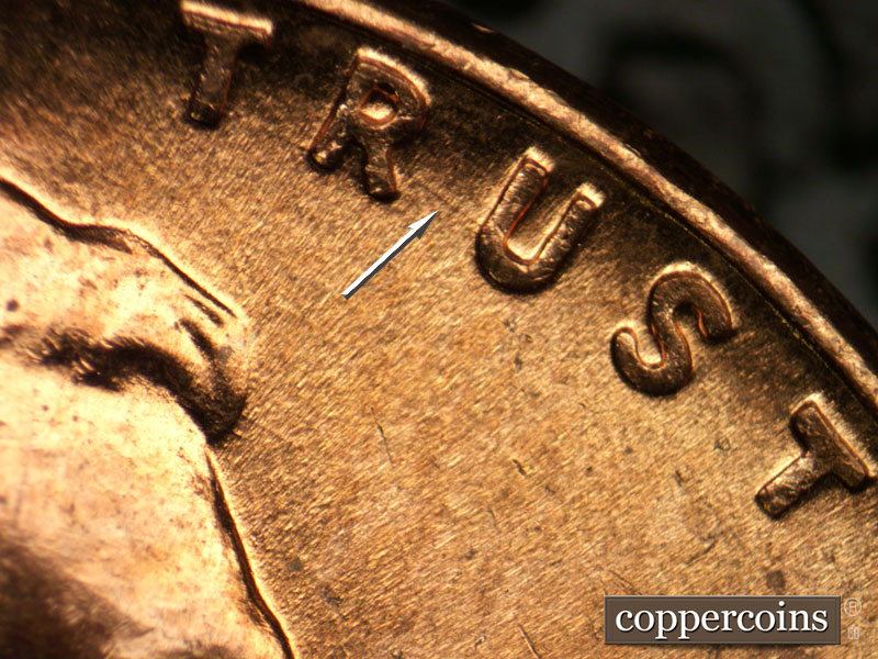 Die-stage B marker on 1958D•1MM•001 (1958 Repunched Mint Mark).