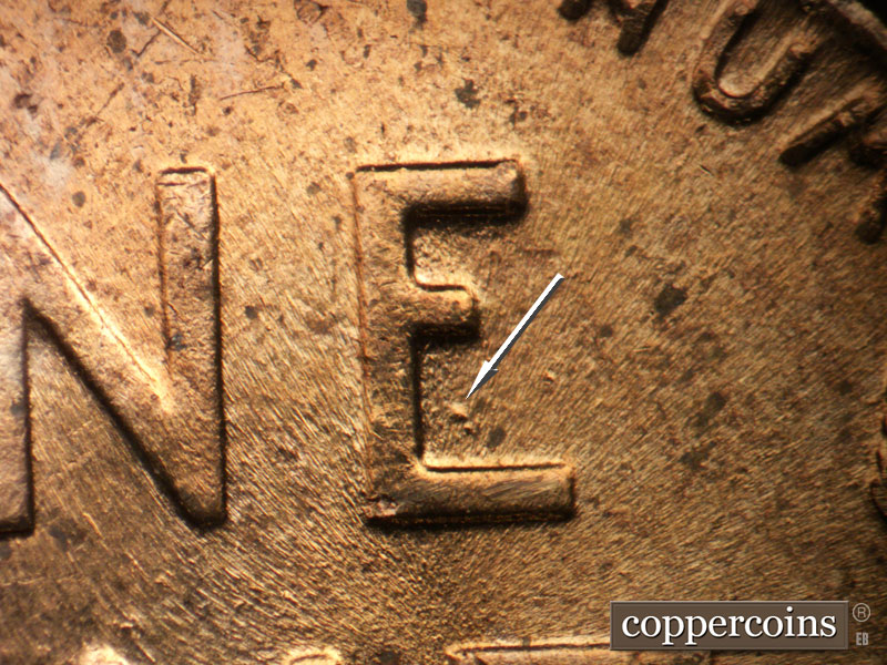 Die-stage C marker on 1958D•1MM•002 (1958 Repunched Mint Mark).