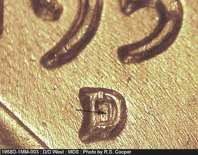 1958 Lincoln cent obverse, CopperCoins die 1958D•1MM•003.