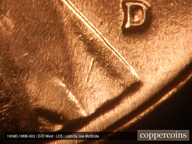 Die-stage C marker on 1958D•1MM•003 (1958 Repunched Mint Mark).