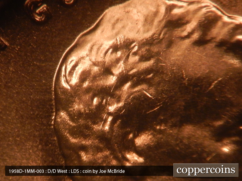 Die-stage C marker on 1958D•1MM•003 (1958 Repunched Mint Mark).