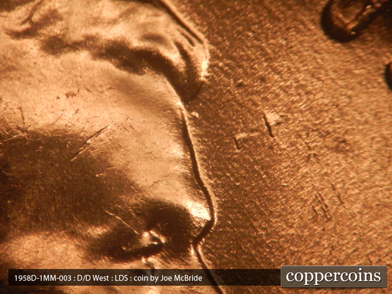 Die-stage C marker on 1958D•1MM•003 (1958 Repunched Mint Mark).