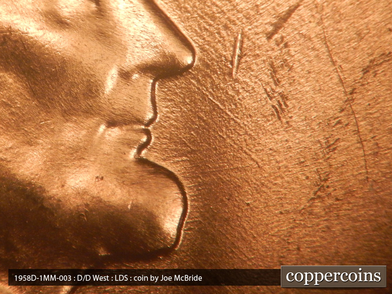 Die-stage C marker on 1958D•1MM•003 (1958 Repunched Mint Mark).