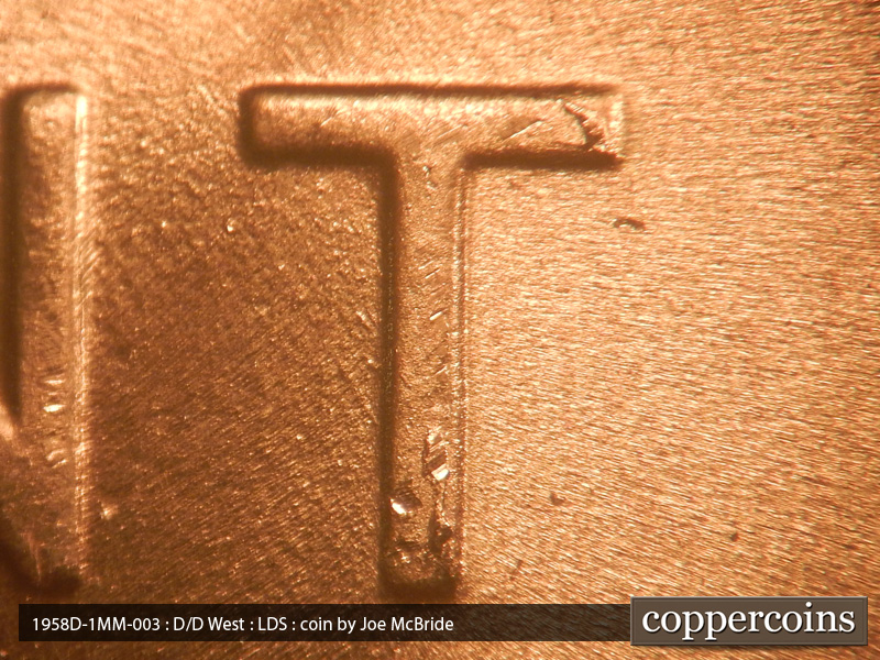 Die-stage C marker on 1958D•1MM•003 (1958 Repunched Mint Mark).