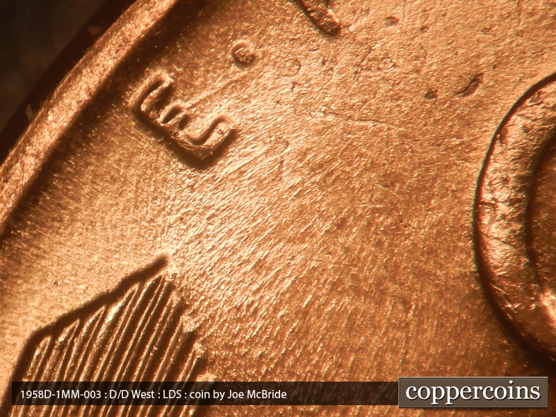Die-stage C marker on 1958D•1MM•003 (1958 Repunched Mint Mark).