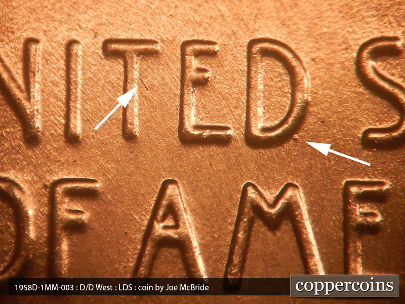 Die-stage C marker on 1958D•1MM•003 (1958 Repunched Mint Mark).