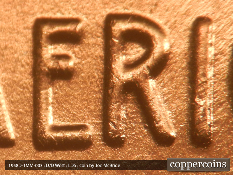 Die-stage C marker on 1958D•1MM•003 (1958 Repunched Mint Mark).