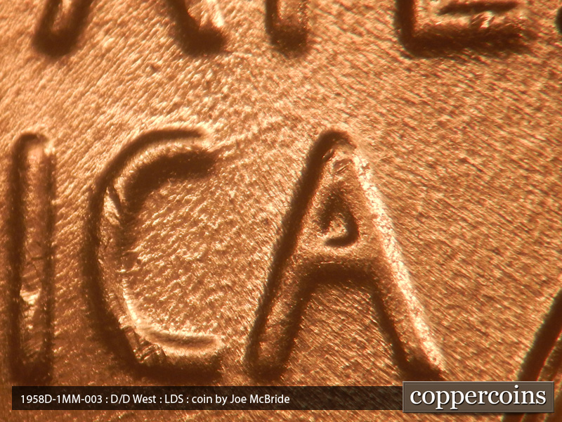 Die-stage C marker on 1958D•1MM•003 (1958 Repunched Mint Mark).