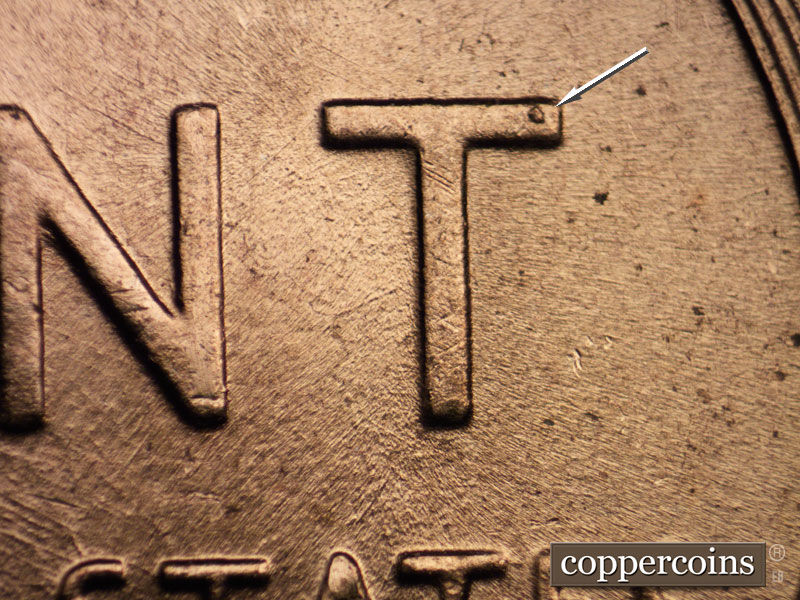 Die-stage B marker on 1958D•1MM•004 (1958 Repunched Mint Mark).