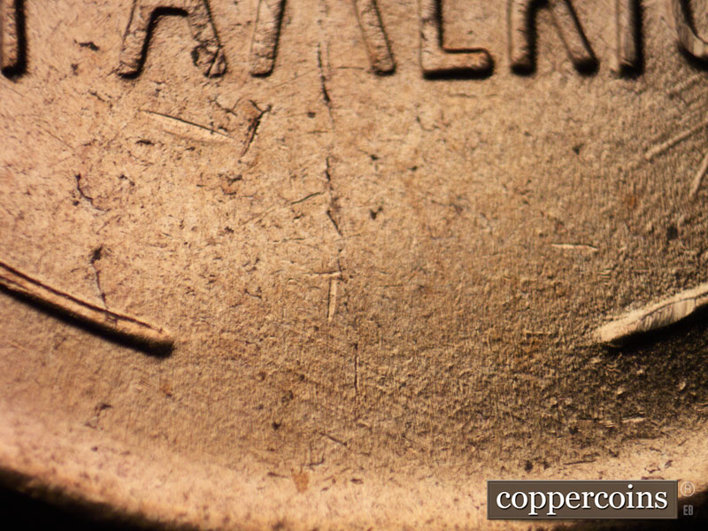 Die-stage B marker on 1958D•1MM•004 (1958 Repunched Mint Mark).
