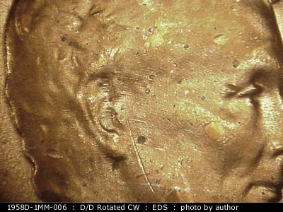 Die-stage A marker on 1958D•1MM•006 (1958 Repunched Mint Mark).