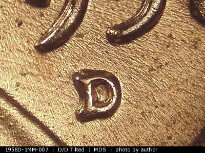 1958 Lincoln cent obverse, CopperCoins die 1958D•1MM•007.