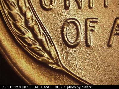 Die-stage B marker on 1958D•1MM•007 (1958 Repunched Mint Mark).