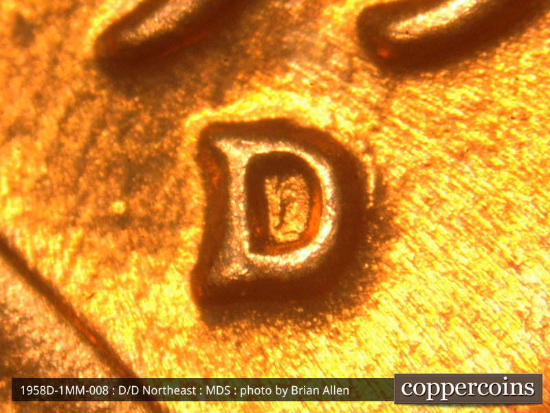 1958 Lincoln cent obverse, CopperCoins die 1958D•1MM•008.