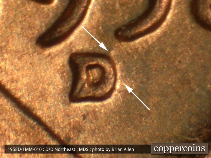 1958 Lincoln cent obverse, CopperCoins die 1958D•1MM•010.