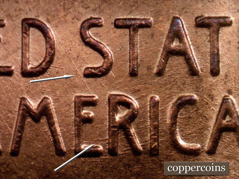 Die-stage B marker on 1958D•1MM•014 (1958 Repunched Mint Mark).