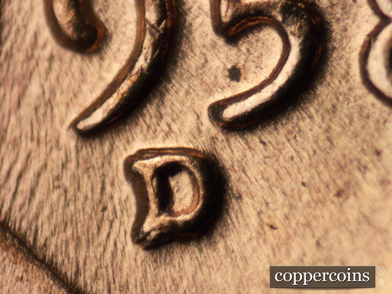 1958 Lincoln cent obverse, CopperCoins die 1958D•1MM•015.