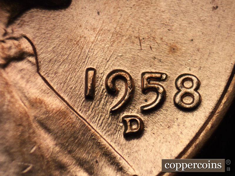 Die-stage B marker on 1958D•1MM•015 (1958 Repunched Mint Mark).