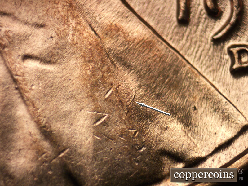 Die-stage B marker on 1958D•1MM•015 (1958 Repunched Mint Mark).