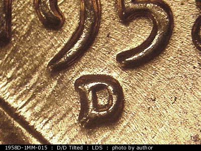 Die-stage C marker on 1958D•1MM•015 (1958 Repunched Mint Mark).