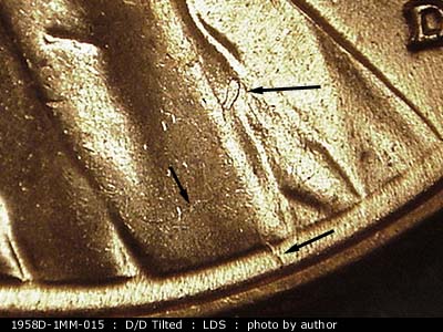 Die-stage C marker on 1958D•1MM•015 (1958 Repunched Mint Mark).