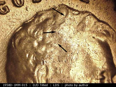 Die-stage C marker on 1958D•1MM•015 (1958 Repunched Mint Mark).