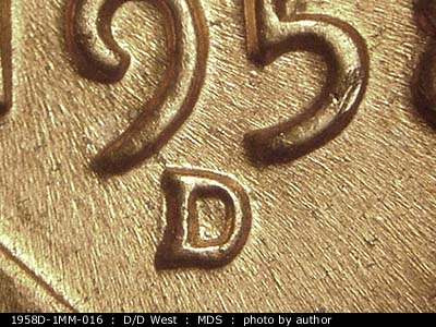 1958 Lincoln cent obverse, CopperCoins die 1958D•1MM•016.