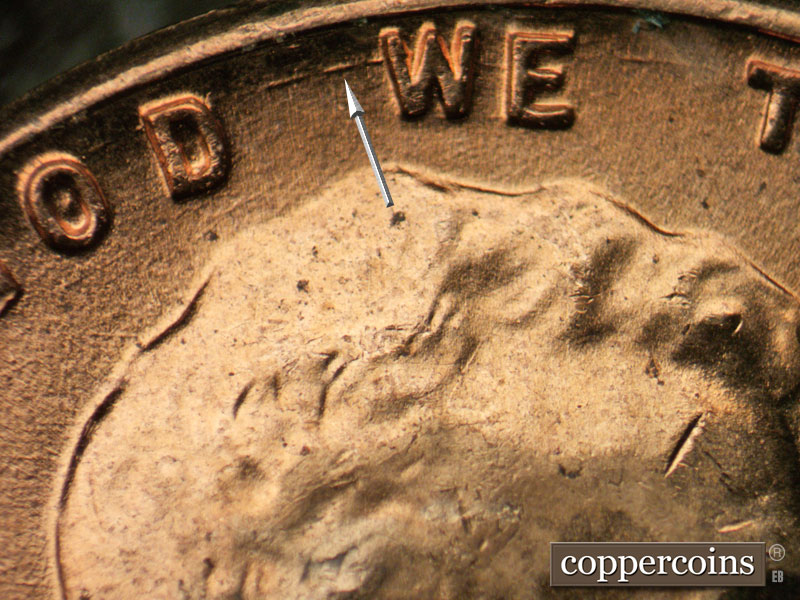 Die-stage C marker on 1958D•1MM•017 (1958 Repunched Mint Mark).