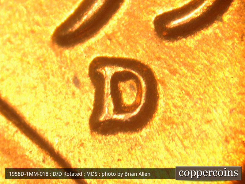 1958 Lincoln cent obverse, CopperCoins die 1958D•1MM•018.
