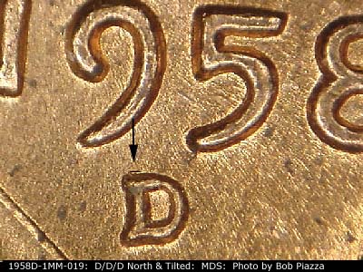 1958 Lincoln cent obverse, CopperCoins die 1958D•1MM•019.