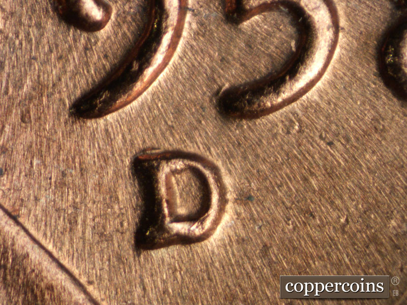 Die-stage C marker on 1958D•1MM•019 (1958 Repunched Mint Mark).