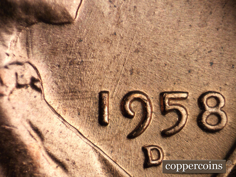 Die-stage C marker on 1958D•1MM•019 (1958 Repunched Mint Mark).