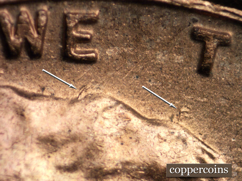 Die-stage C marker on 1958D•1MM•019 (1958 Repunched Mint Mark).