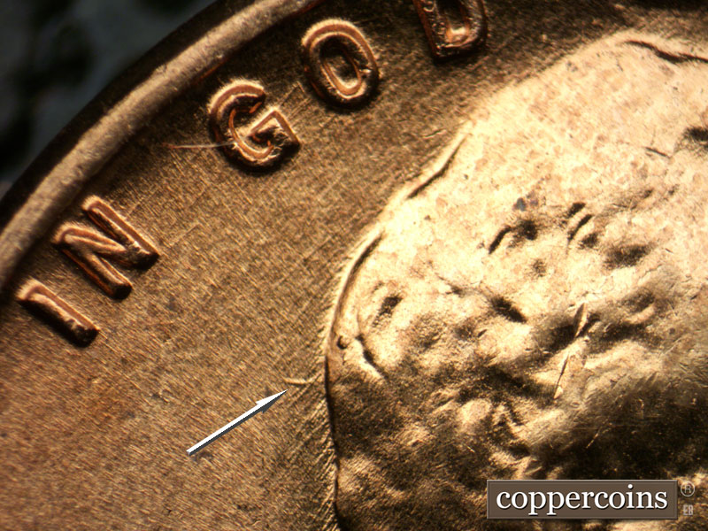 Die-stage A marker on 1958D•1MM•020 (1958 Repunched Mint Mark).