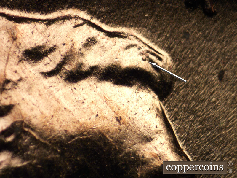 Die-stage B marker on 1958D•1MM•020 (1958 Repunched Mint Mark).