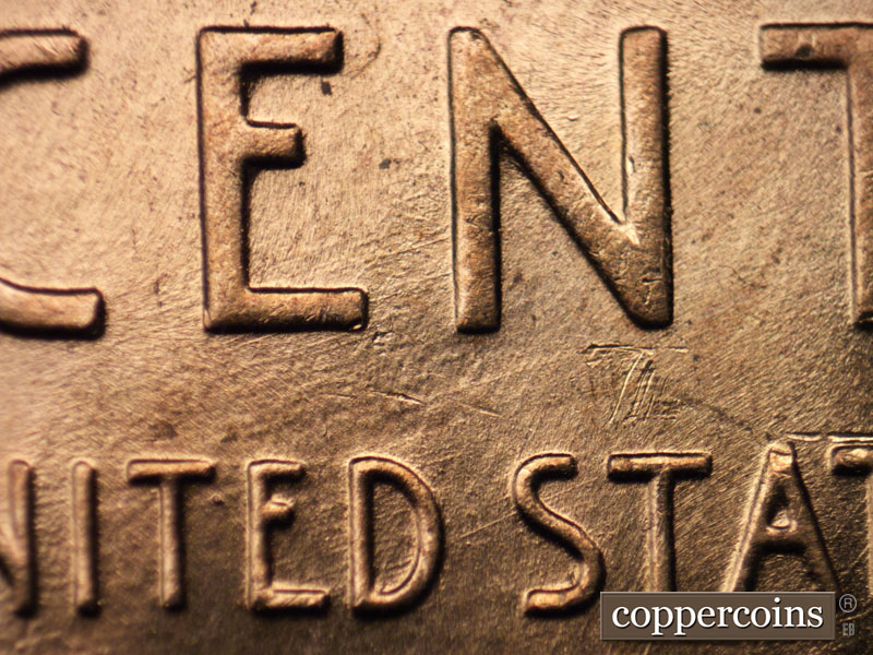 Die-stage B marker on 1958D•1MM•020 (1958 Repunched Mint Mark).
