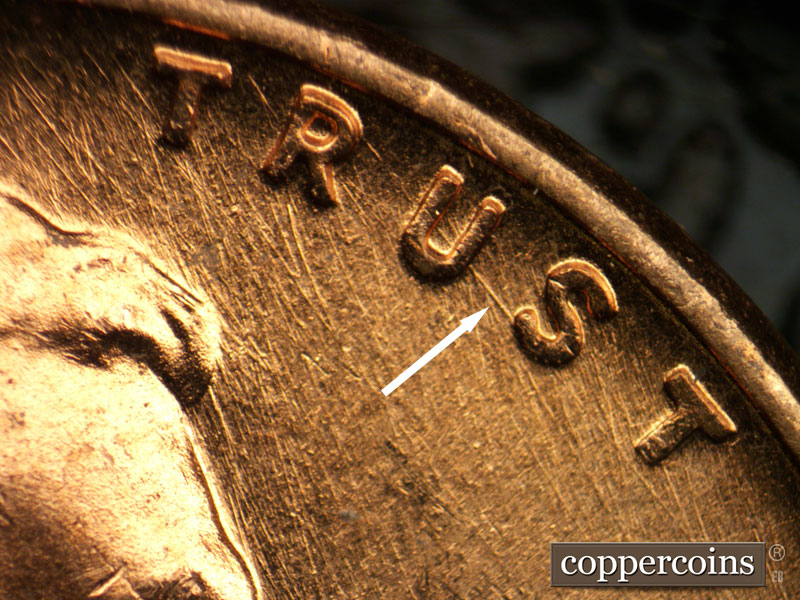 Die-stage B marker on 1958D•1MM•021 (1958 Repunched Mint Mark).
