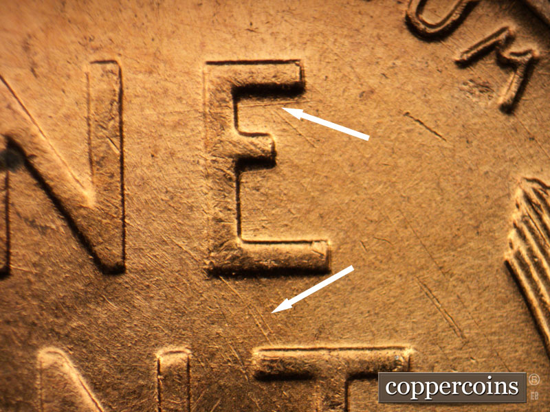 Die-stage B marker on 1958D•1MM•021 (1958 Repunched Mint Mark).
